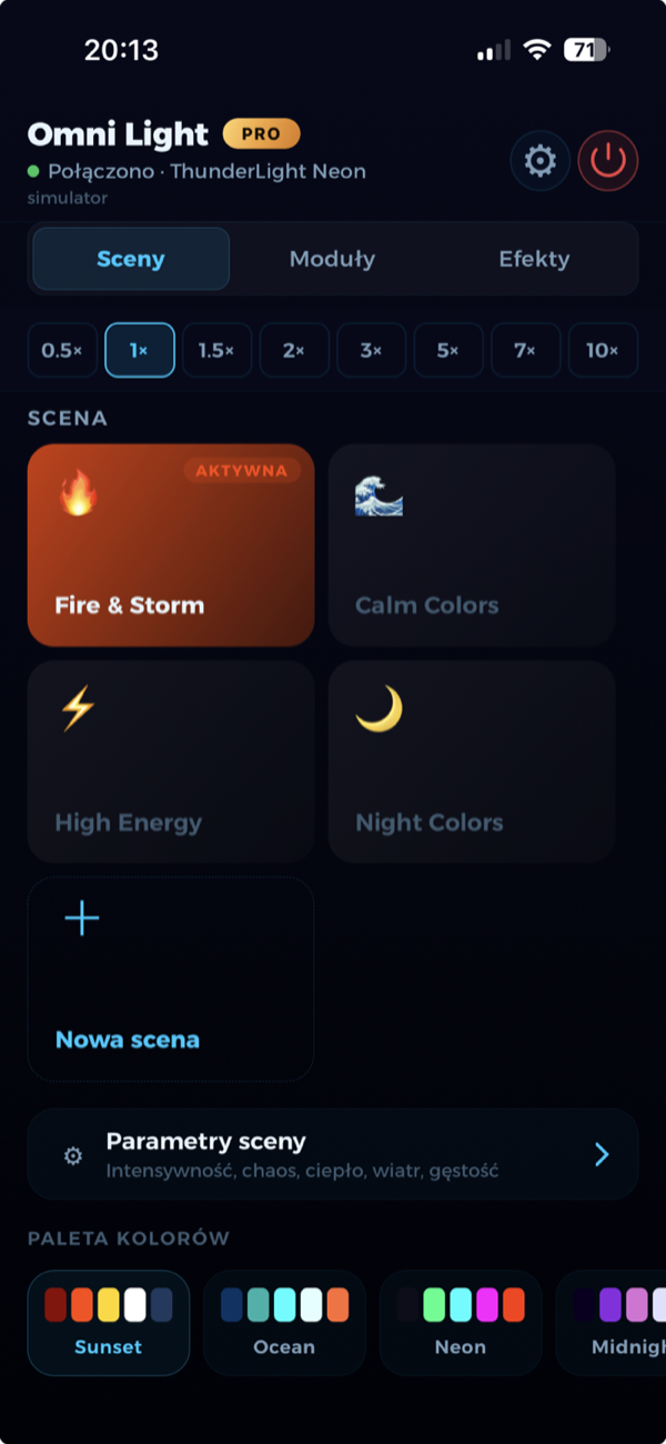 Aplikacja Omni Light — sceny